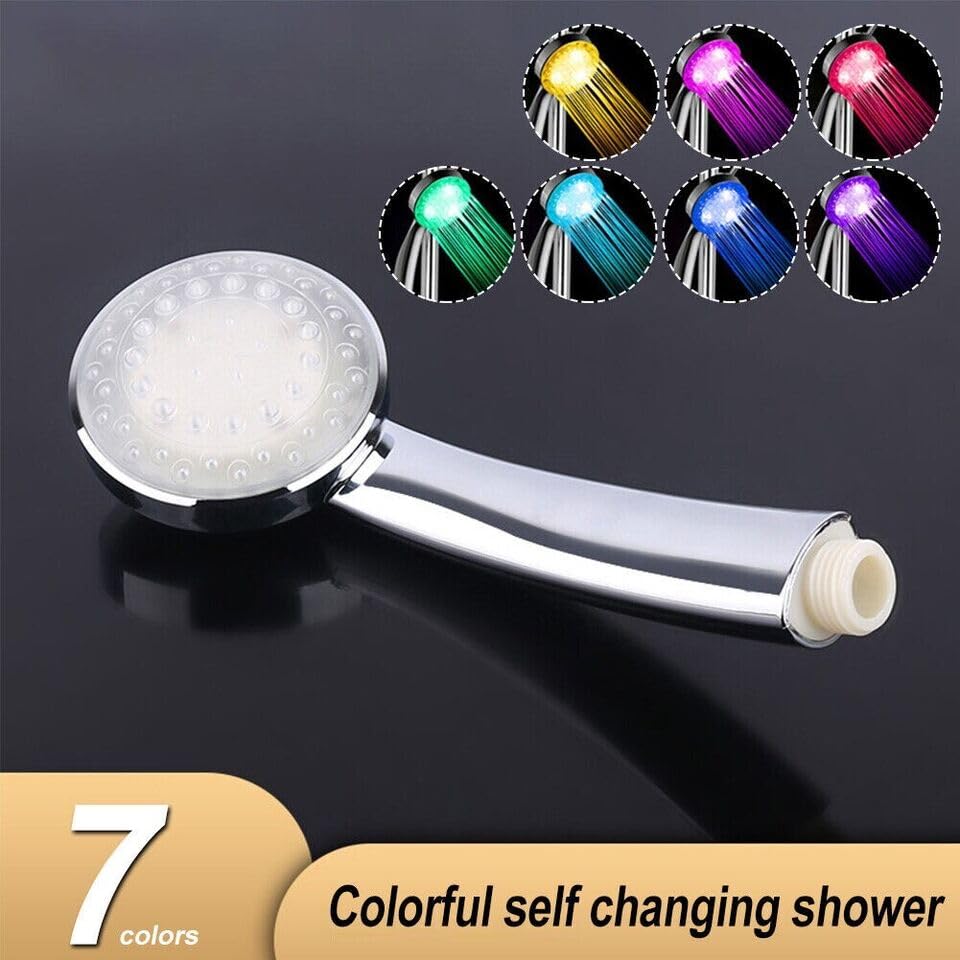 Regadera manual con luces LED cambiantes 7 colores cromada miniatura 5