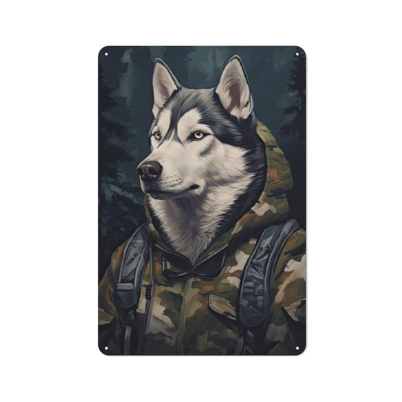 Junmoney Style-23 Husky Camo Jacket Tin Sign 30X20cm For Living Room Wall, Rustic Wall Decor, For Living Room Decor Lovers