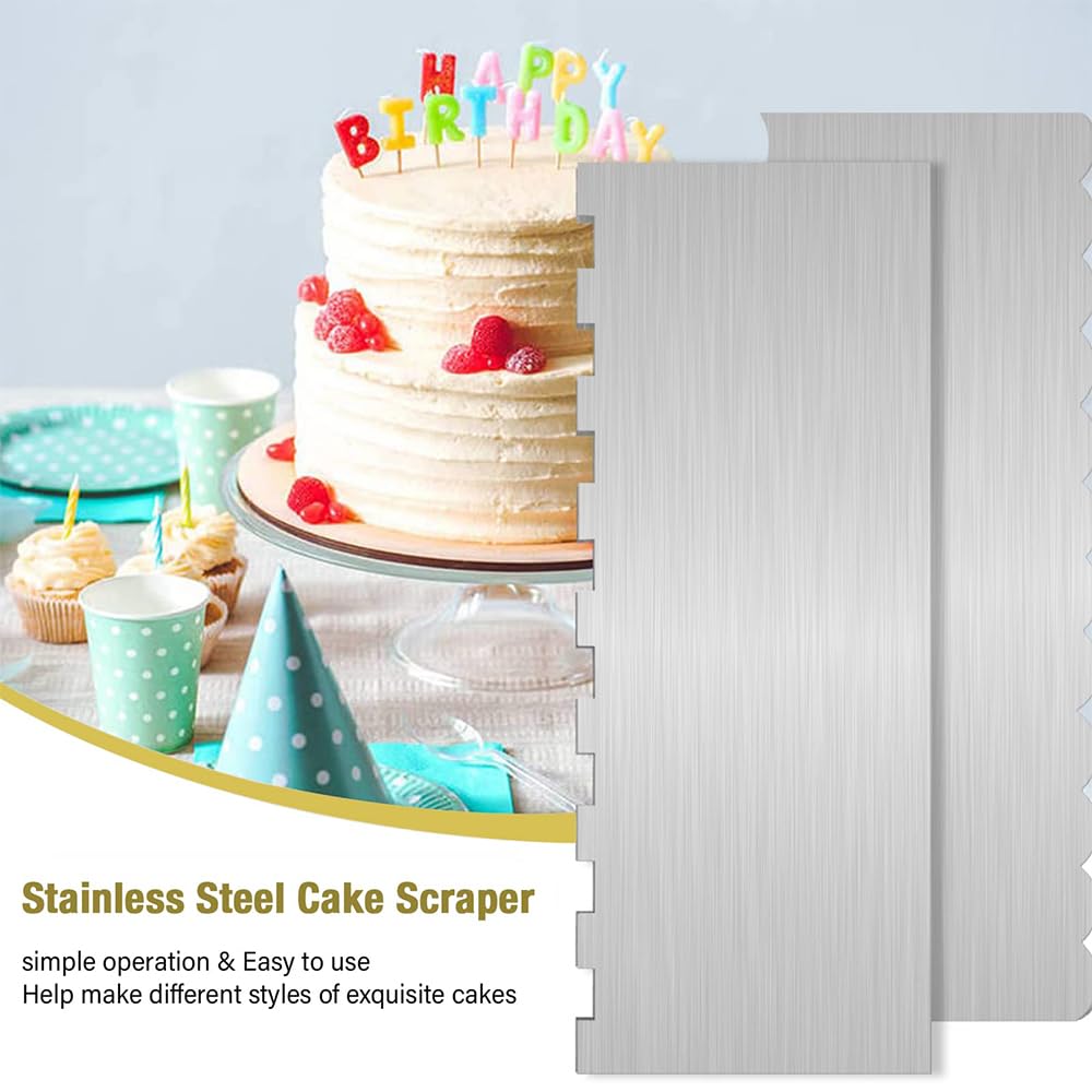 1 raspador de tartas de acero inoxidable de doble cara con patrón de metal para tartas, para tallar bordes, herramientas para hornear pasteles (9 pulgadas) (Cs-21-25-44)