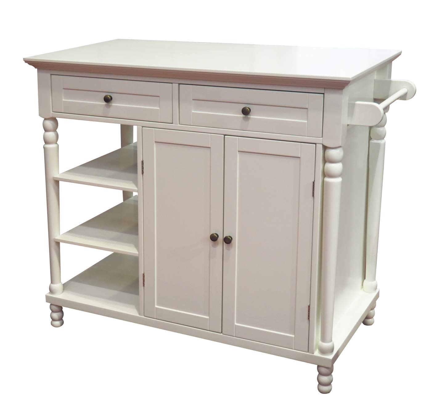 eHemco Euro Kitchen Island with Storage Cabinet, 2 Drawers and 3 Open Shelves, White