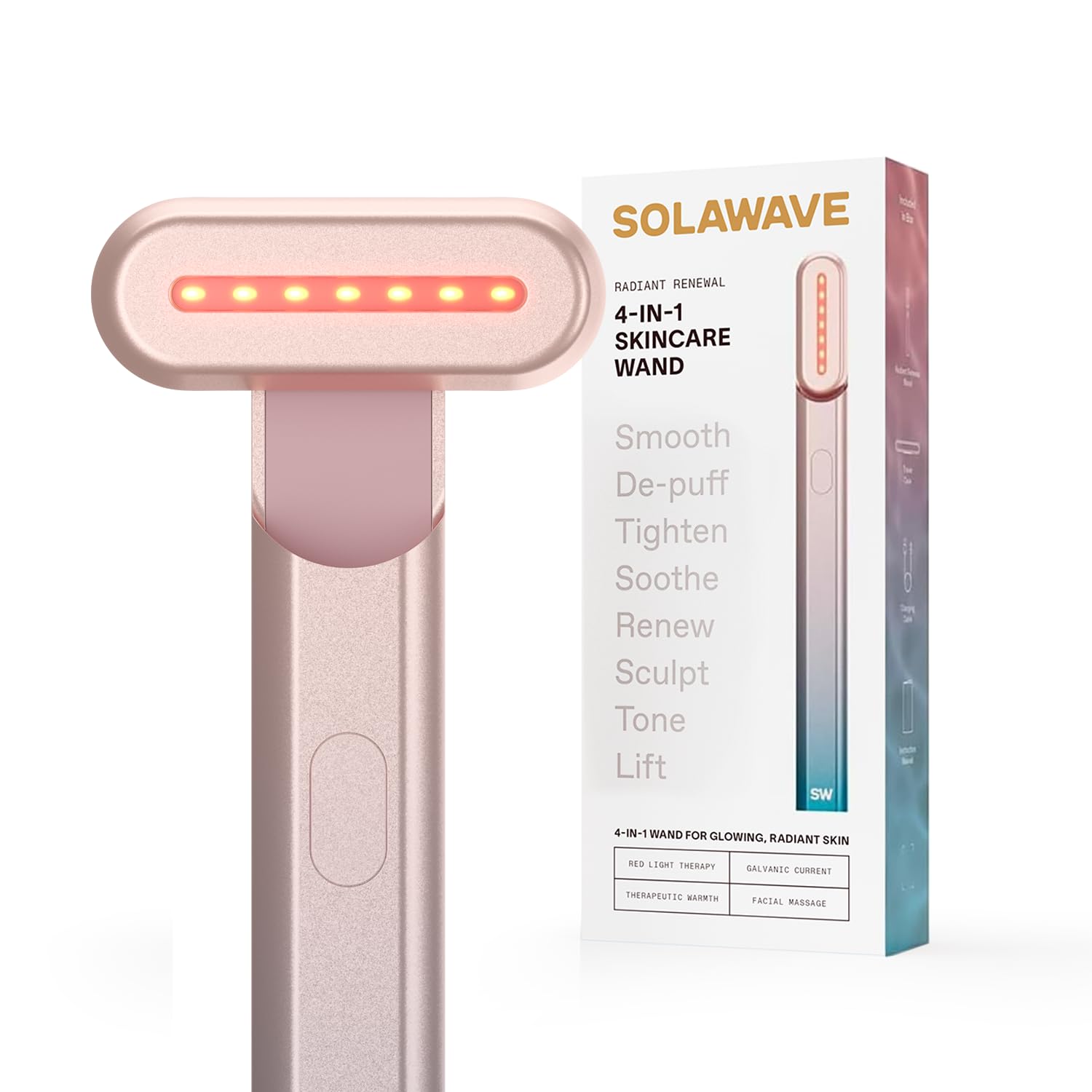 Solawave4-in-1 Red Light Therapy Wand for Face & Neck | Beauty Device with Galvanic Current, Massager & Warmth | Anti-Aging, Wrinkle Reduction, Skin Tightening, Depuffing & Rejuvenation (Ombre)