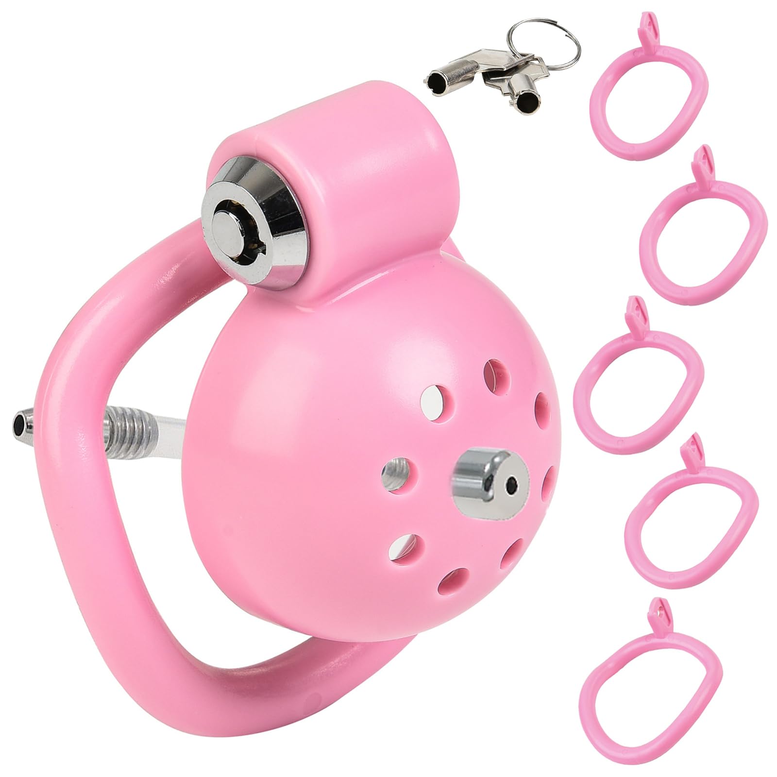 BDSMJOY Chastity cage con 4 cock rings et Dilatatore uretrale cavo, Gabbia per il pene per una facile minzione, Male uomo pene Cock cage Sex Toys per Prevenire L'erezione (Rosa)