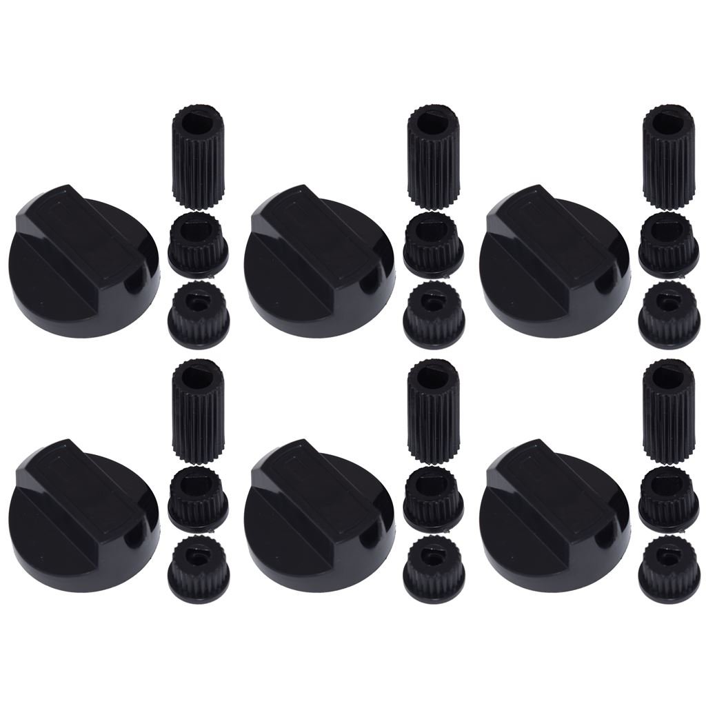 Ufixt Black Universal Cooker Control Knobs | 6 Pack Oven Dial Kit | Includes 18 Adapters For All Shaft Sizes | Compatible With Moffat New World