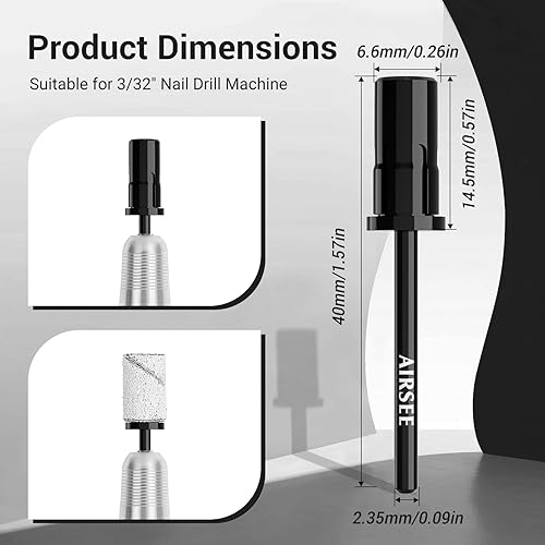 Miniatura 10 de AIRSEE Broca de mandril para bandas de lijado Efile, cabezal de archivo eléctrico profesional de acero inoxidable para eliminación limpia de