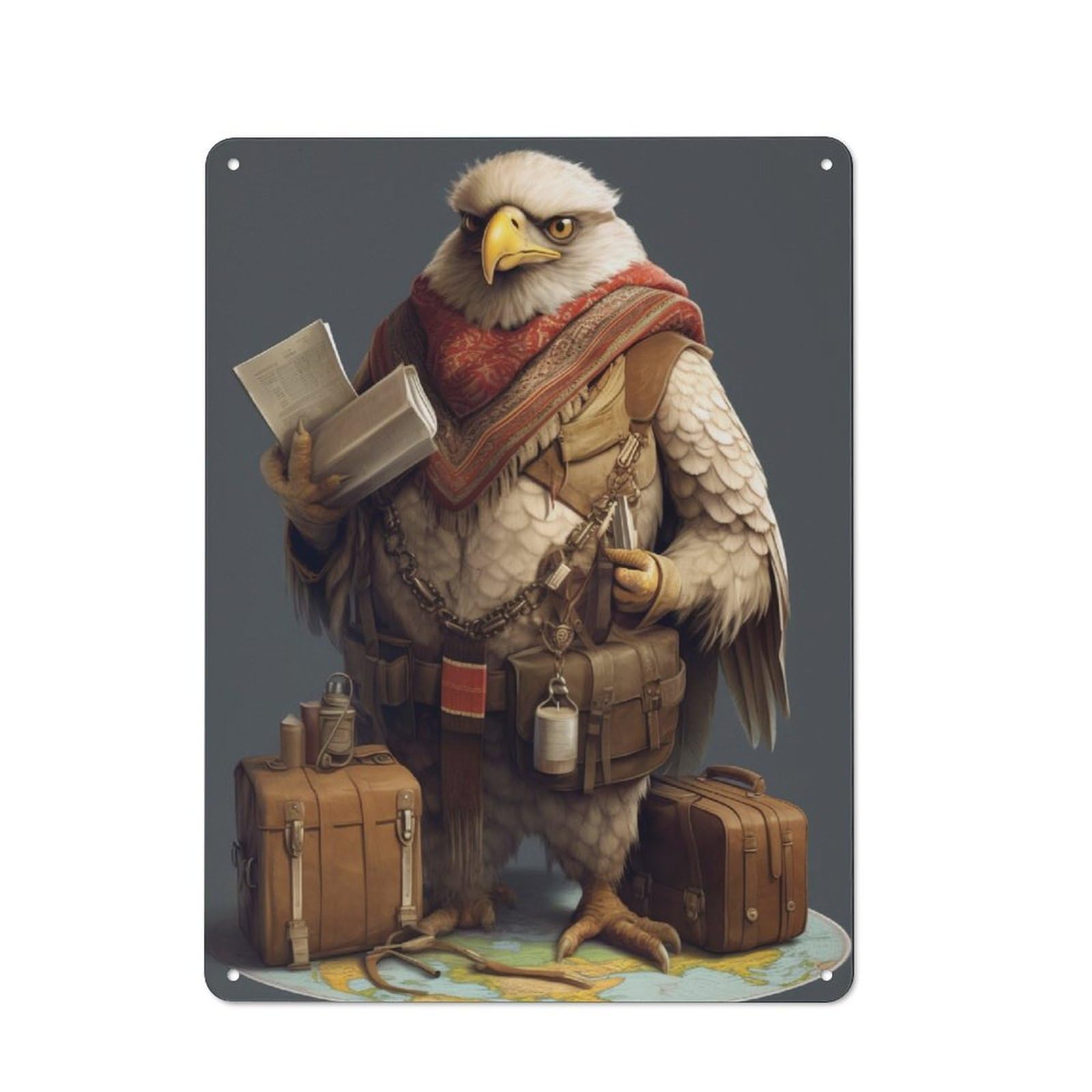 Junmoney Travel Guide Eagle Clean Industrial Metal Wall Decor 40X30cm, Industrial Metal Sign For Workspace, Cafe, Hallway Or Garage