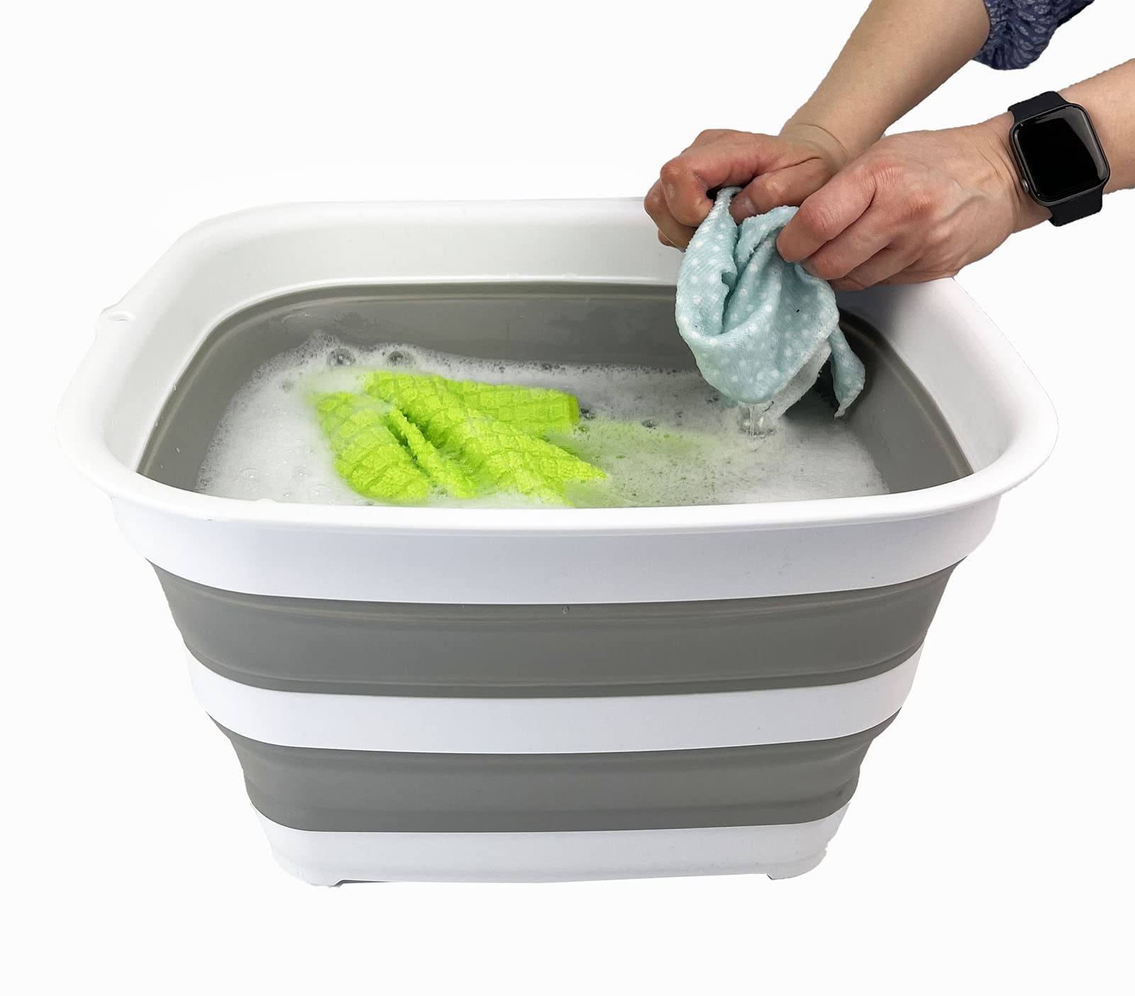 SAMMART 15L Collapsible Plastic Washing Tub - Foldable Basin Set Of 2, Grey/Mist Blue, For Camping & Home