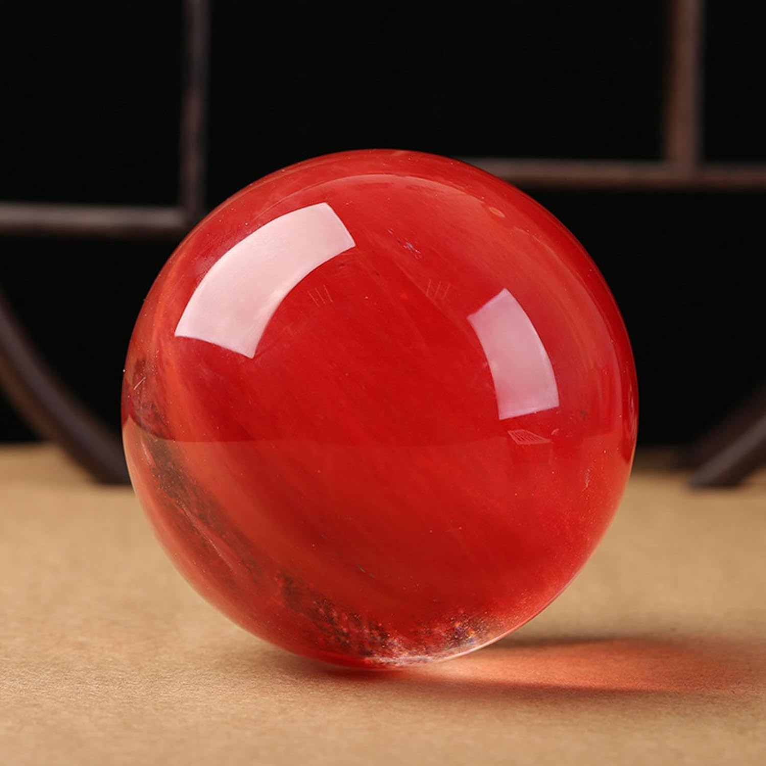 Melting Red Crystal Ball Red Crystal Quartz Divination Sphere Feng Shui Supplies Wealth Stones for Home Office Desk Decor Gemstone,10cm/3.9in