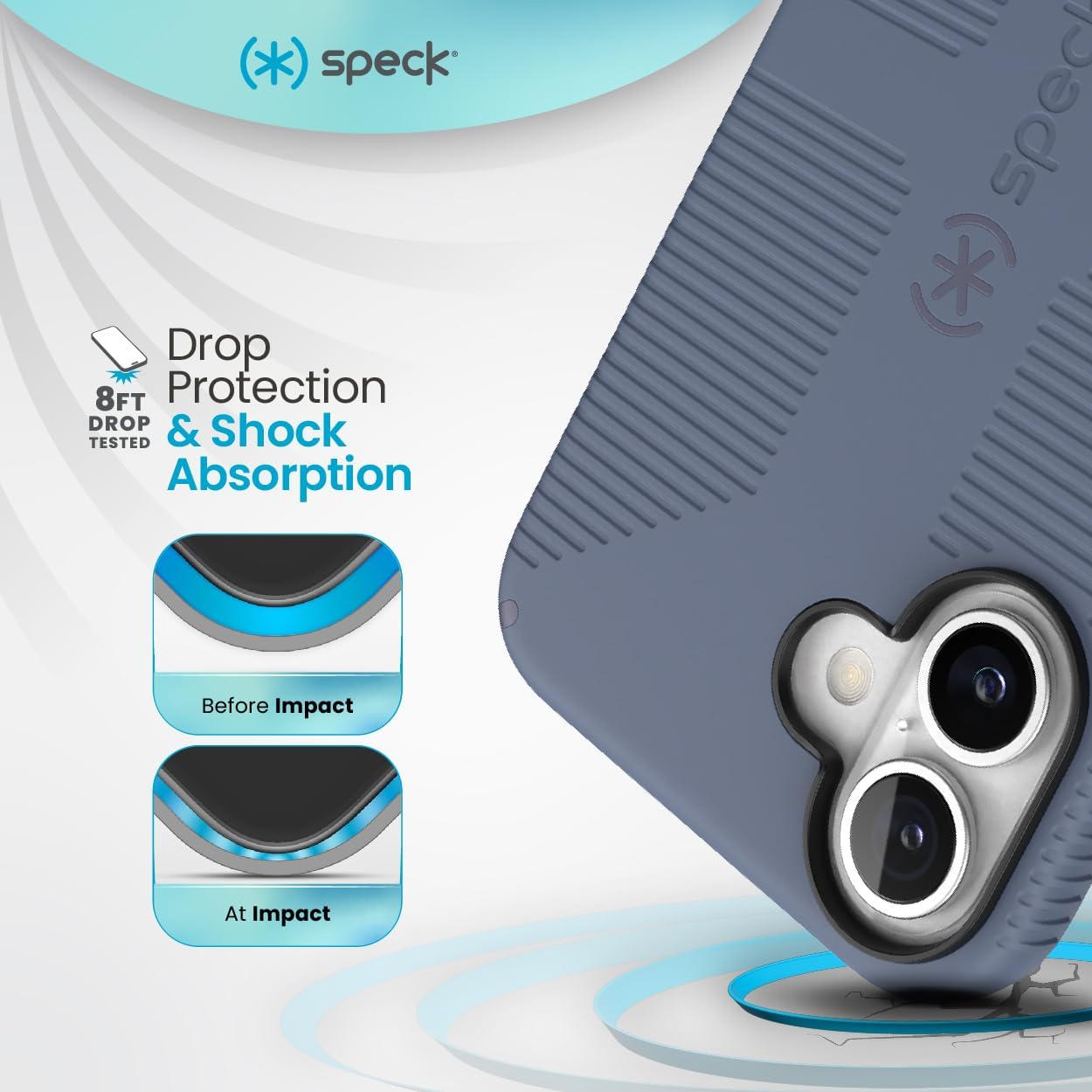 Speck CandyShell Grip iPhone 16 Case - Slim MagSafe - Mystery Blue/Faded Denim - Image 2