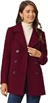 Allegra K Manteaux d'hiver pour femmes manches longues Lapel Demi-vive A-Line Outerwear Double Manteau de tourbe Breasted