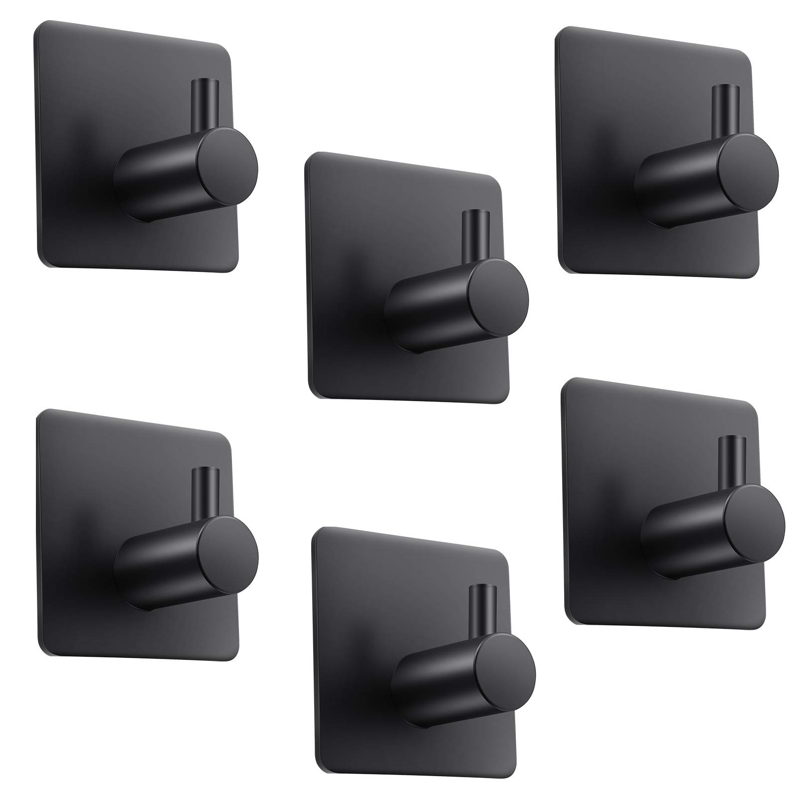 Guansheng Black Hooks Adhesive,Self Adhesive Hooks 6 Pack Adhesive Hook Bathroom Hooks Self Adhesive Hooks Suction Hooks Hooks Self Adhesive No Nail Hooks Strong Seamless Adhesive Hook Wall Adhesive Hooks