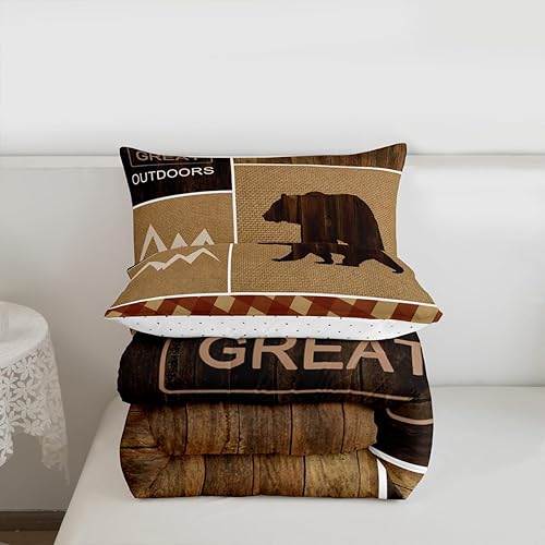 Miniatura 4 de Juego de edredón de oso para niñas y niños, edredón rústico de vida silvestre occidental para habitación, decorativo, al aire libre, montañas, juego