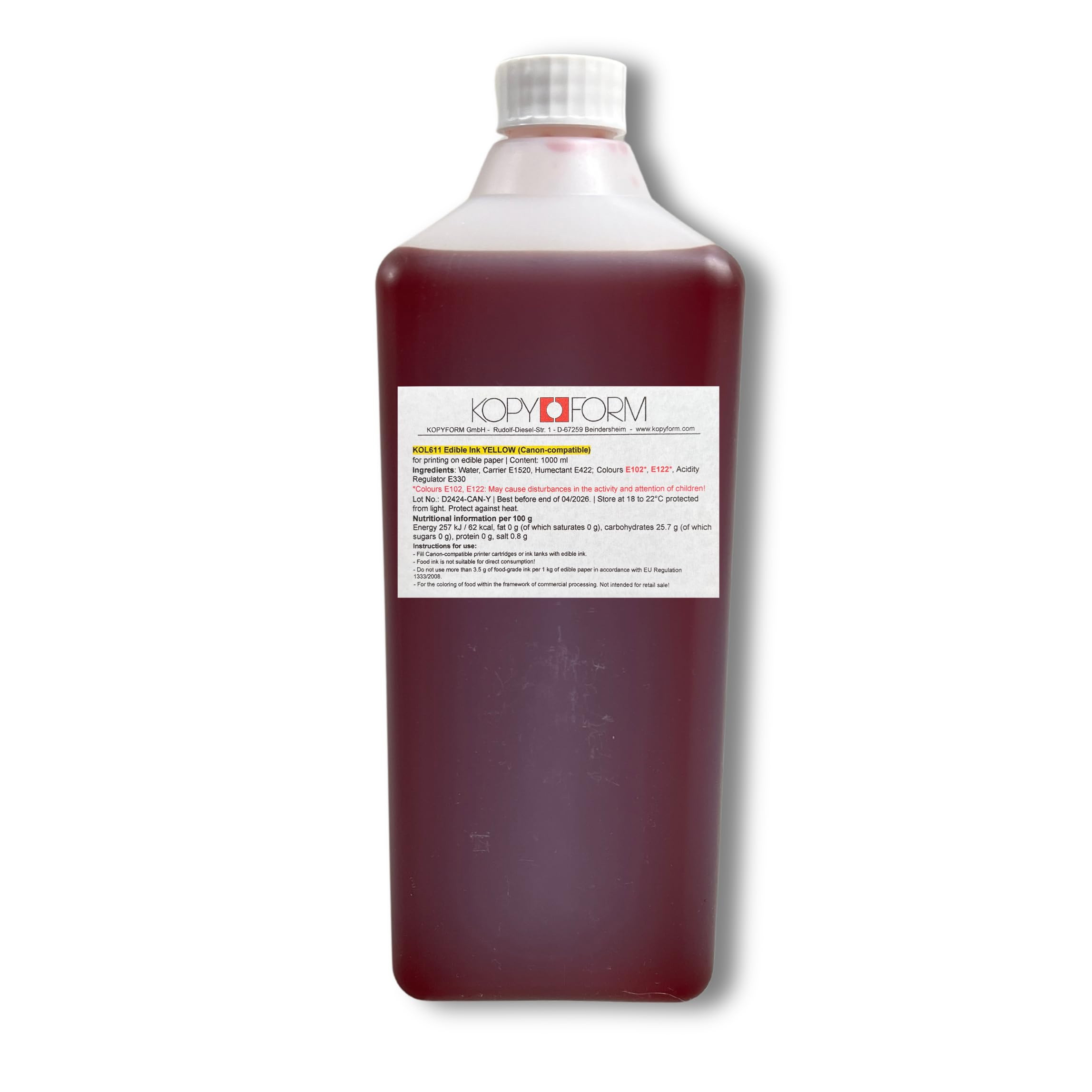 KOPYFORM 1L Edible Ink Set for Canon Edible Printers - Cyan, Magenta, Yellow and Black 4 x 1L Bottled Edible Ink