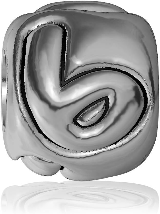 6 - Bead, Single Digit Number 6 Charm Bracelet Bead, Embossed, Complete Alphabet and Numbers Available, Solid Sterling Silver