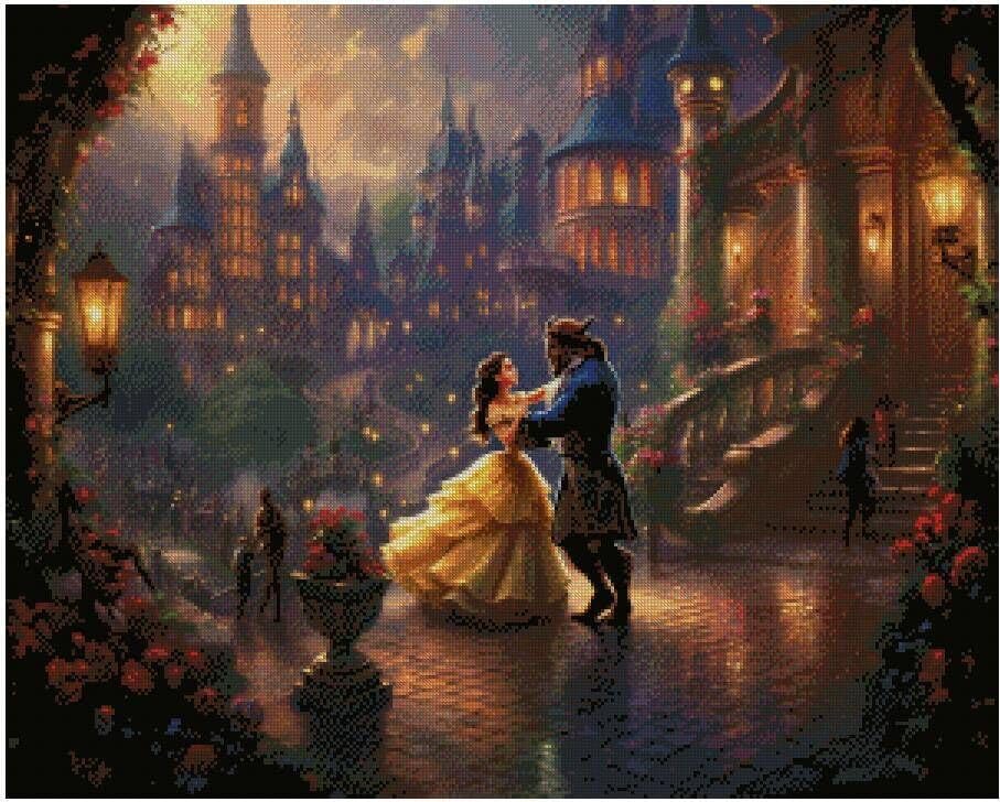Image of Happy Ending, the Beauty and the Beast Counted Cross Stitch Kits, 14count, 100% Cotton, 300x200 Stitch,54x36cm Counted Beauty Cross Stitch kit