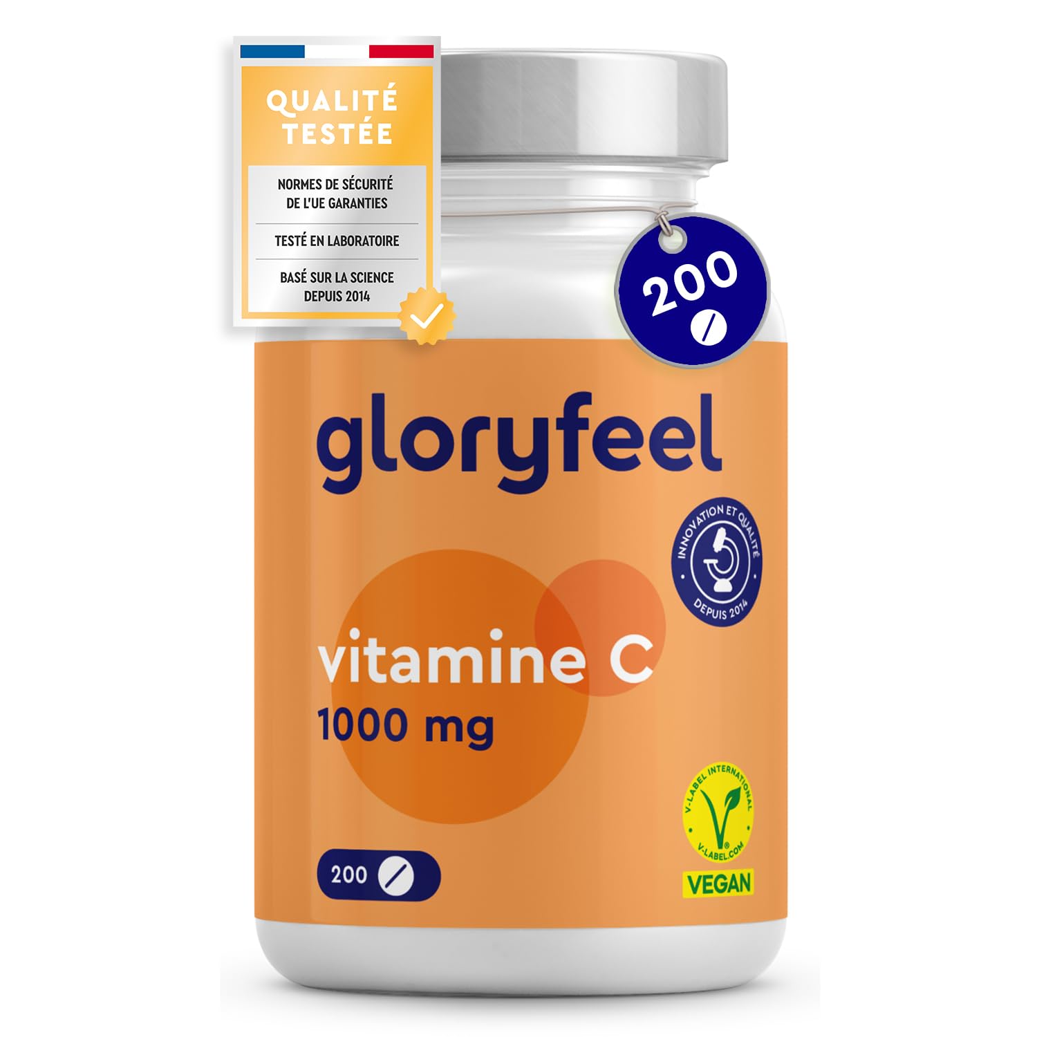 Vitamine C 1000mg 200 Comprimés, Antioxydant pour Os, Système Immunitaire, Peau, et Fatigue*, Cure...