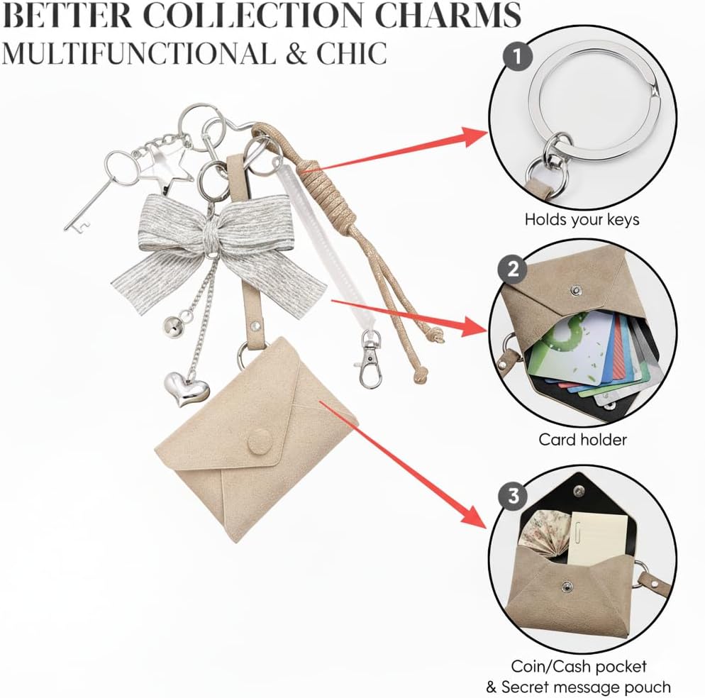 Coin Purse Keychain with Bow, Cute Star Heart Pendant Purse Charms for Handbags, Aesthetic Bag Charm for Keys & Wallets - Image 4