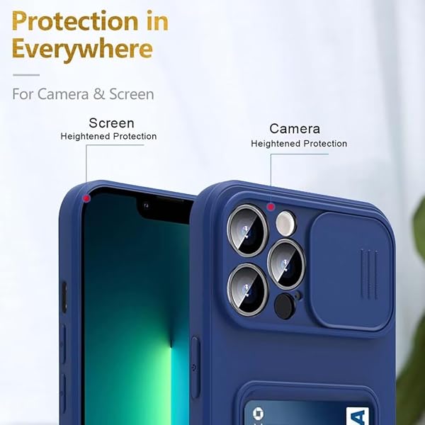 Cover Compatibile con iPhone 13 con Cordino,Custodia con Cordino Silicone Cover,Protezione Fotocamera,360°Anello Supporto,Porta Carte,Blu - 5