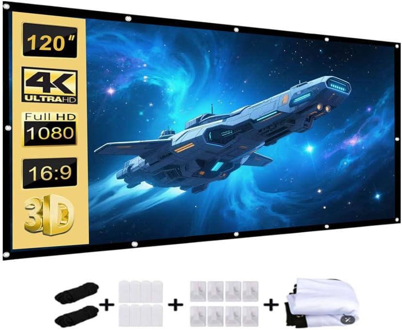 Pantalla Proyectable 120 Pulgadas 4K Portátil Resistente Arrugas