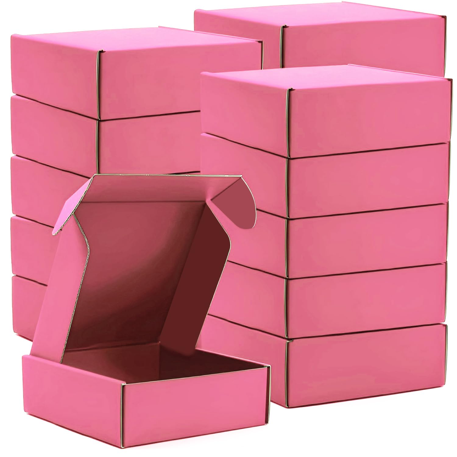 Versandkartons, 15 Stück, 15 x 15 x 5 cm, recycelbare Versandkartons, farbige Wellpappe, kleine Aufbewahrungsboxen für Versand, Versand, Geschenkverpackung, Rosa