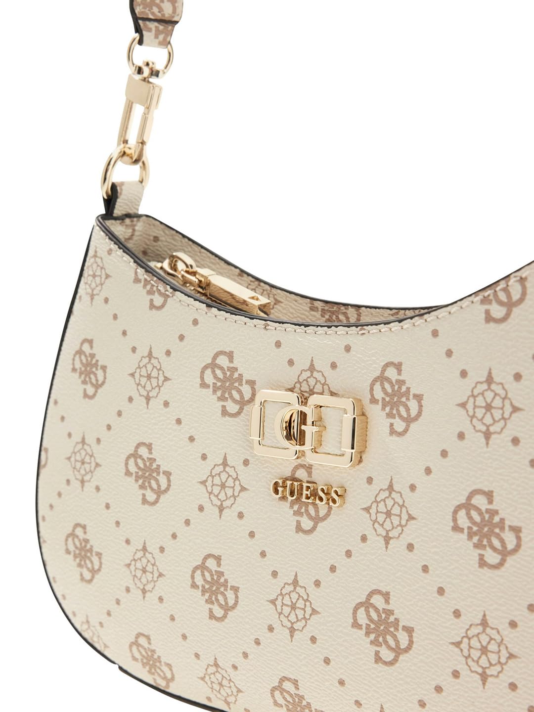 GUESS bolso de hombro Emelie Logo Top Zip Shoulder Bag Vanilla Logo crema