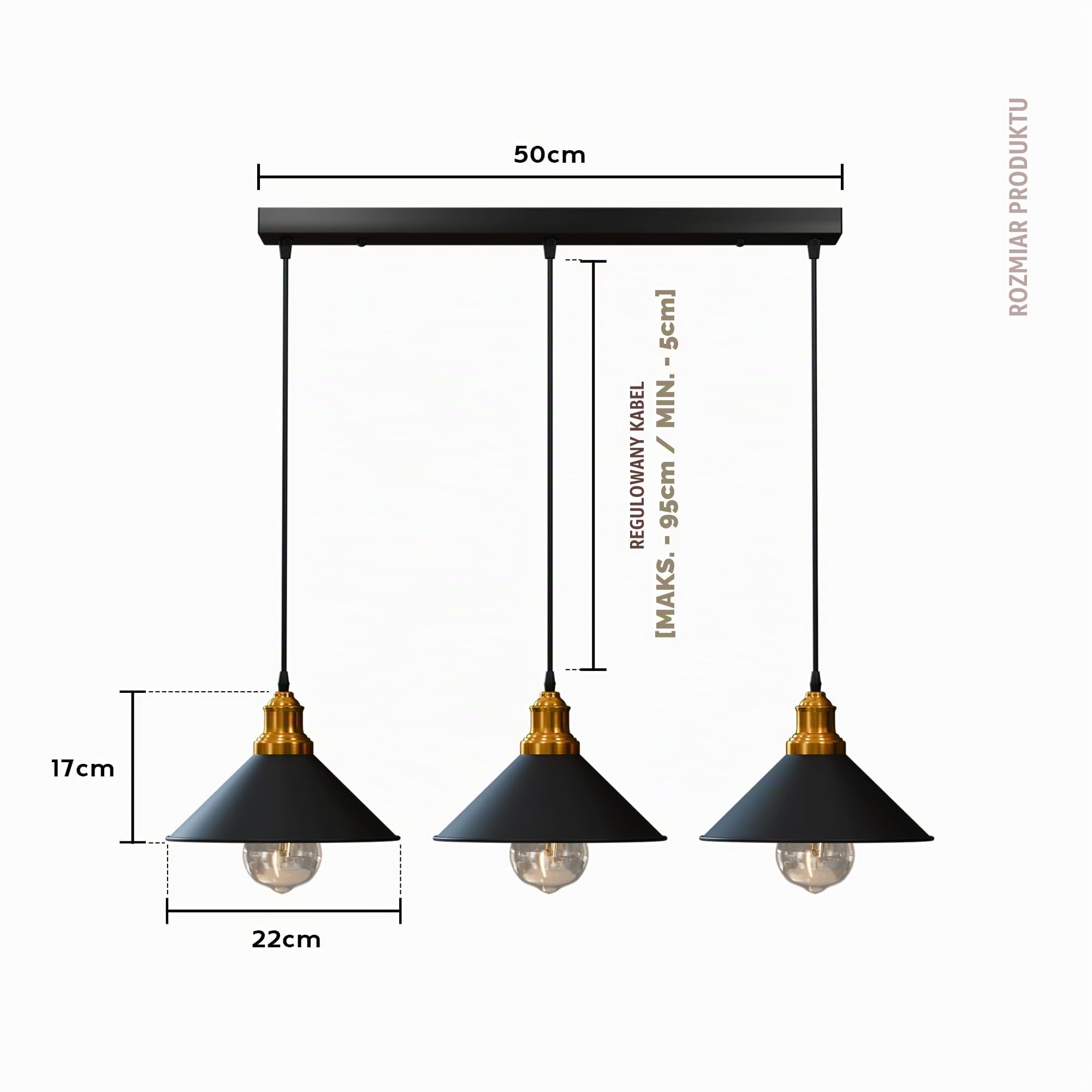LEDSone 3-głowicowa czarna vintage industrialna lampa sufitowa wisząca klosz loft styl metalowa sufitowa lampa wisząca do wyspy kuchennej, salonu, jadalni E27 UK oświetlenie