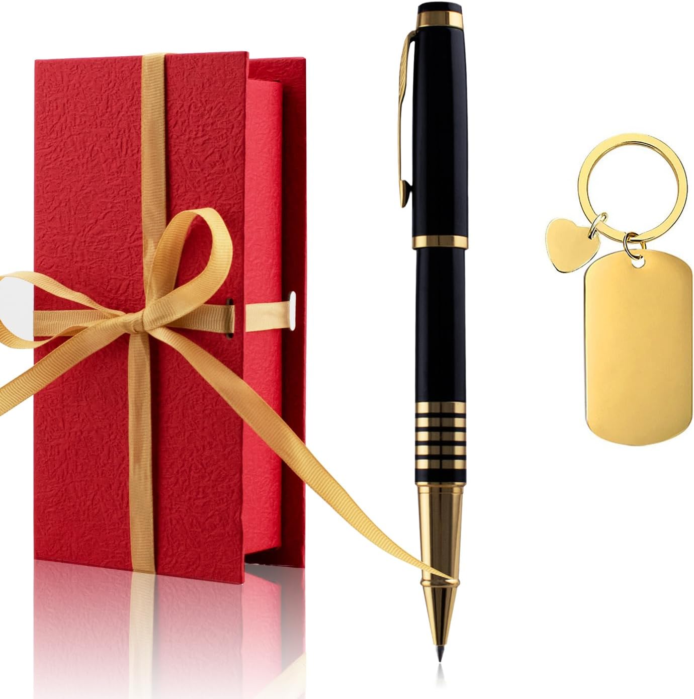 Yastar Personalized Luxury roller Pen with with Custom Keychain, Nice Gift Pens set Engrave with your Message Names Company Names Phone Number on pen - Souvenir Gift for Friends Business Employee