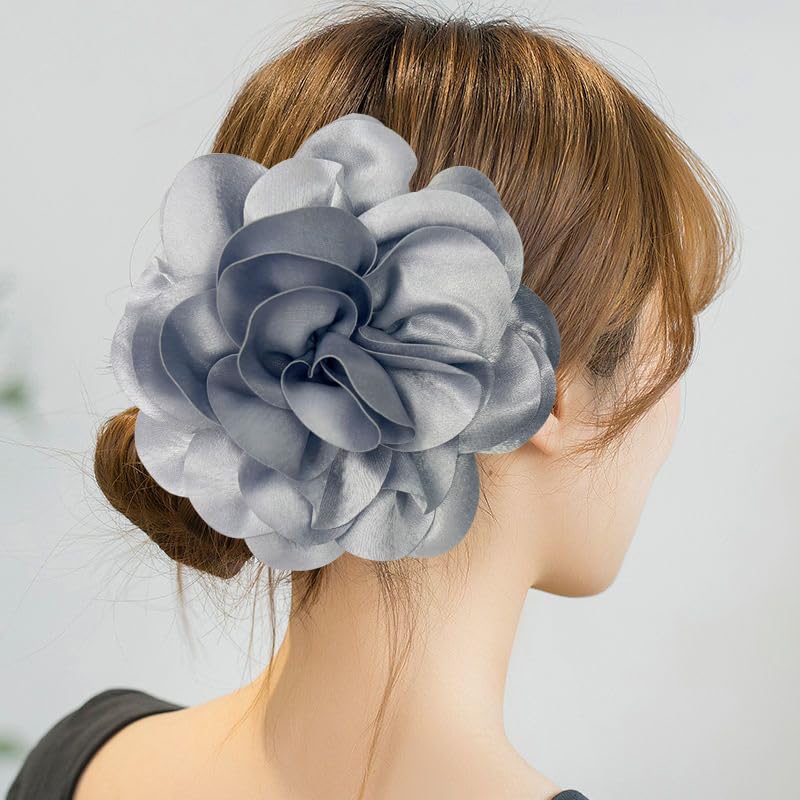 Image of Dainty Fabric Rose & Camellia Flower Oversized Brooch Pins & Hair Clip - Large Lapel Pin, 4.3in /7.5in