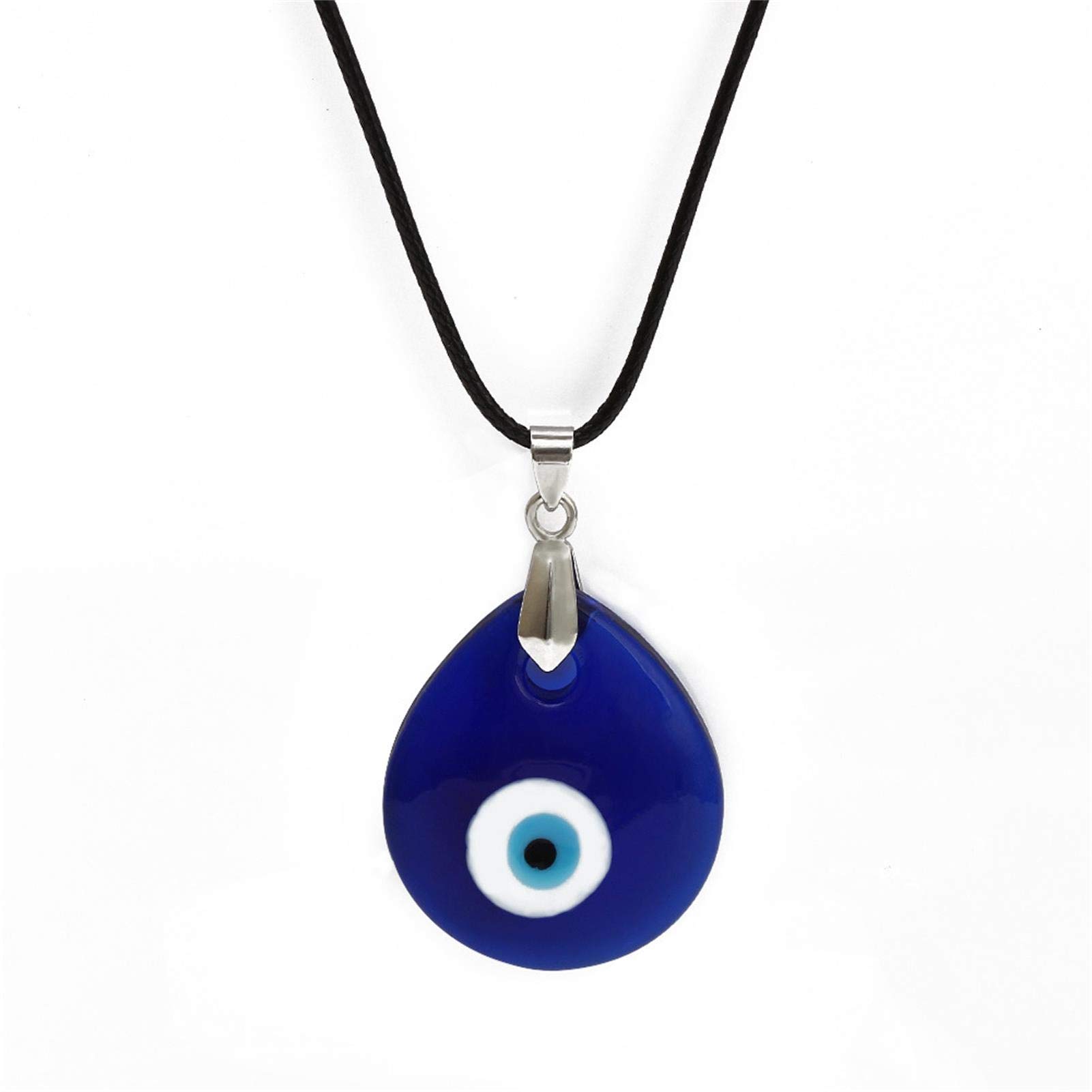 El RegaloEvil Eye Necklace Turkish Blue Glass Evil Eye Pendant Necklaces Hamsa Hand Leather Rope Chain Necklace for Women Men Girls Lucky Protection Jewelry-Waterdrop