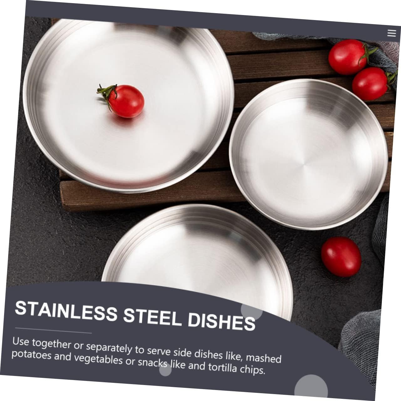 Cabilock 2pcs Stainless Steel Chilled Serving Tray Condiment Bowls Sauce Plate for Side Dishes Snacks