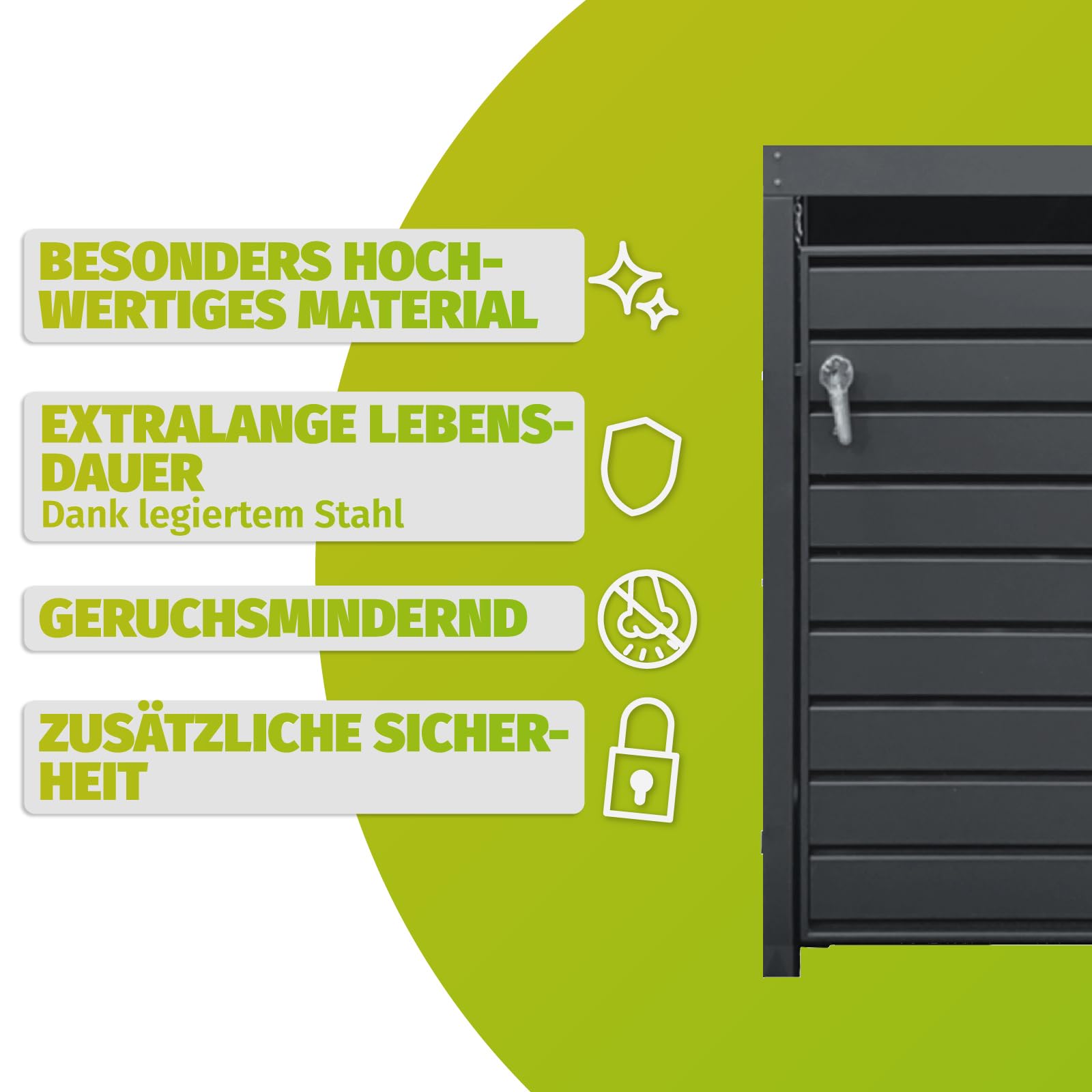 HORI Mülltonnenbox, Tonnenbox, Abfallschrank, witterungsbeständig, abschließbar, Pflanzdach wählbar, für 4 Tonne Farbe: Anthrazit mit Pflanzendach