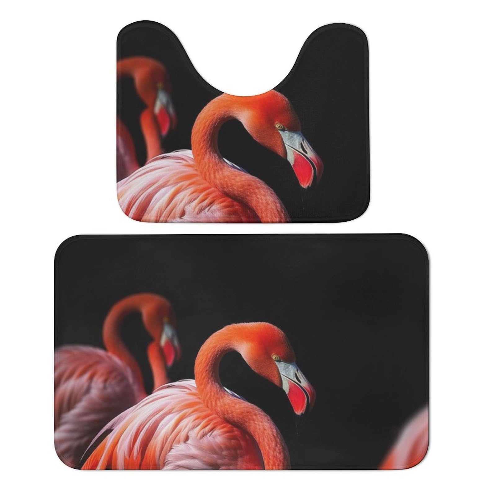 Tapis de bain flamants roses lot de 2 en velours corail noir