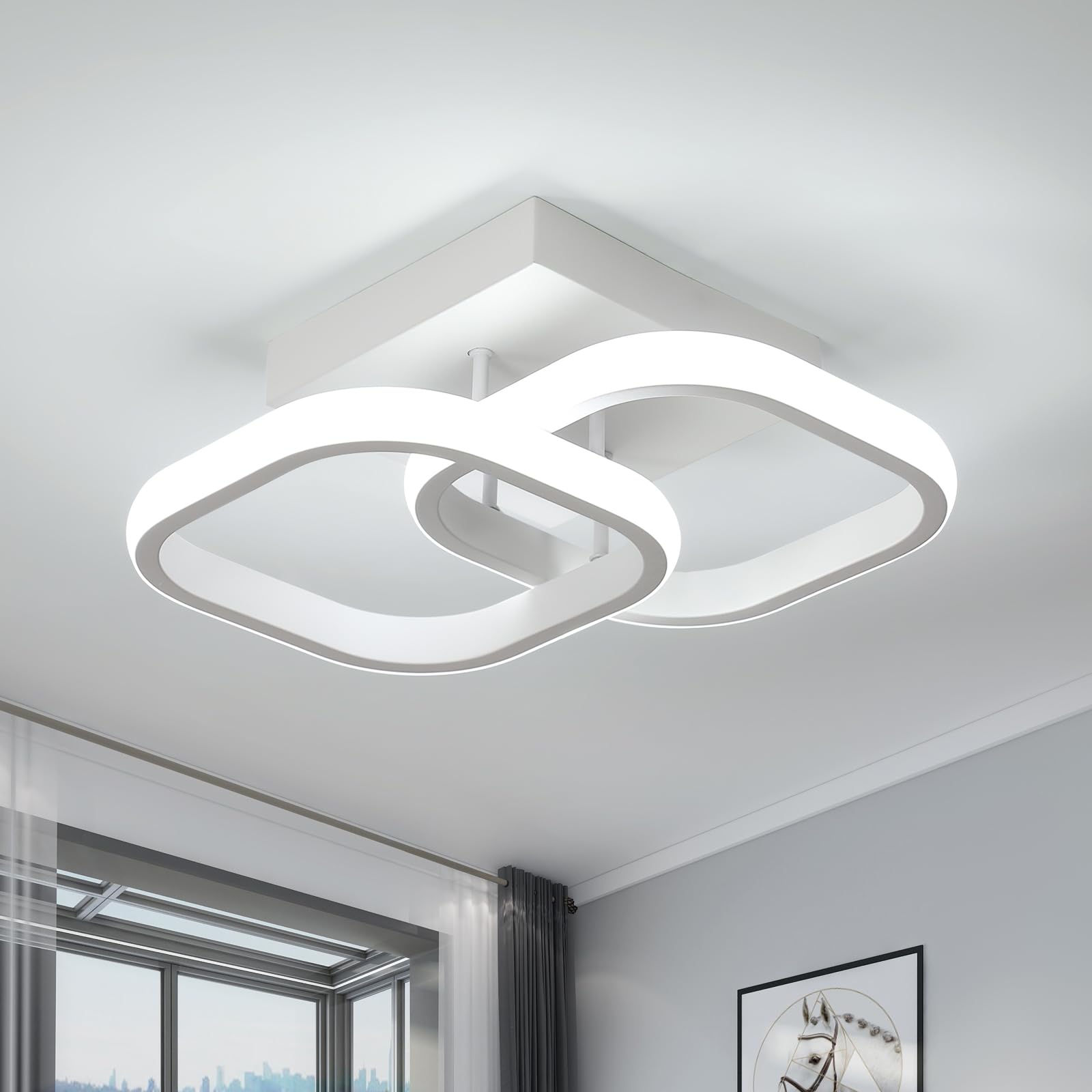 Pheashine Plafón LED Techo 30W, Lampara Techo 6500K Blanca Frío, Moderno Luz de Techo Cuadrada para Cocina, Dormitorio, Oficina, Comedor (L30*W24*H9.5CM)
