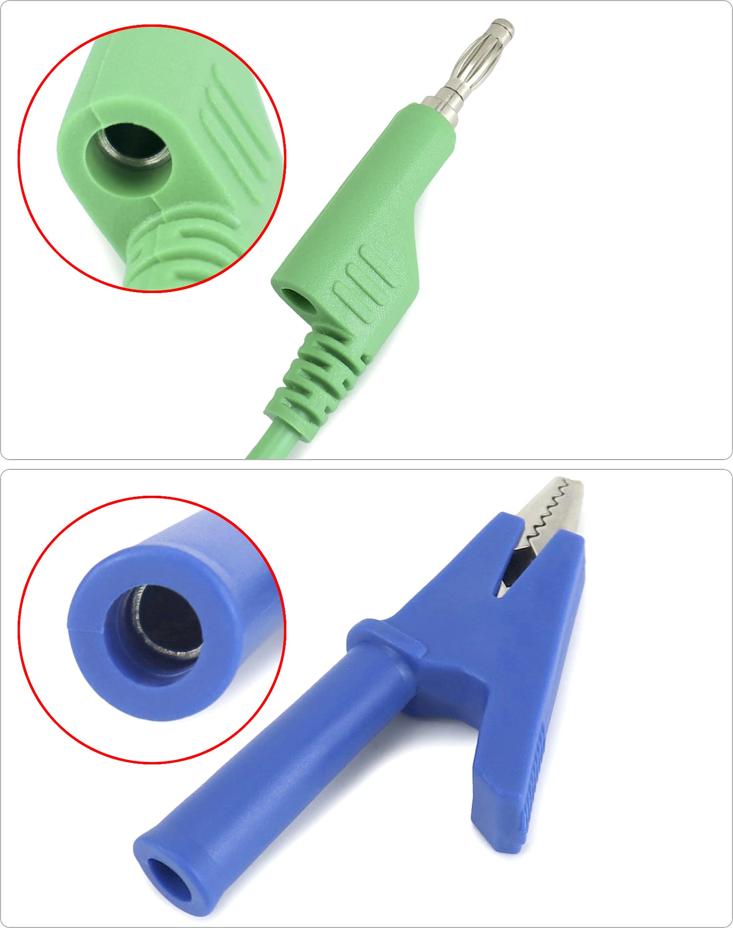 QWORK® 5 sztuk multimetr przewody pomiarowe 4mm wtyki bananowe z 10 sztuk izolowane zaciski krokodylkowe 5 kolorów do testera obwodów napięcia (19A 1000V, 5 kolorów)