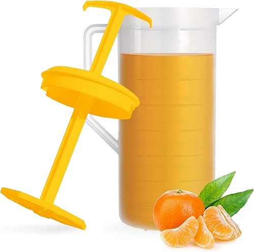 Miniatura 5 de Jarra mezcladora amarilla de 2 cuartos con émbolo, jarra mezcladora de plástico sin BPA para jugos, leche, té, batidos y más, apta para