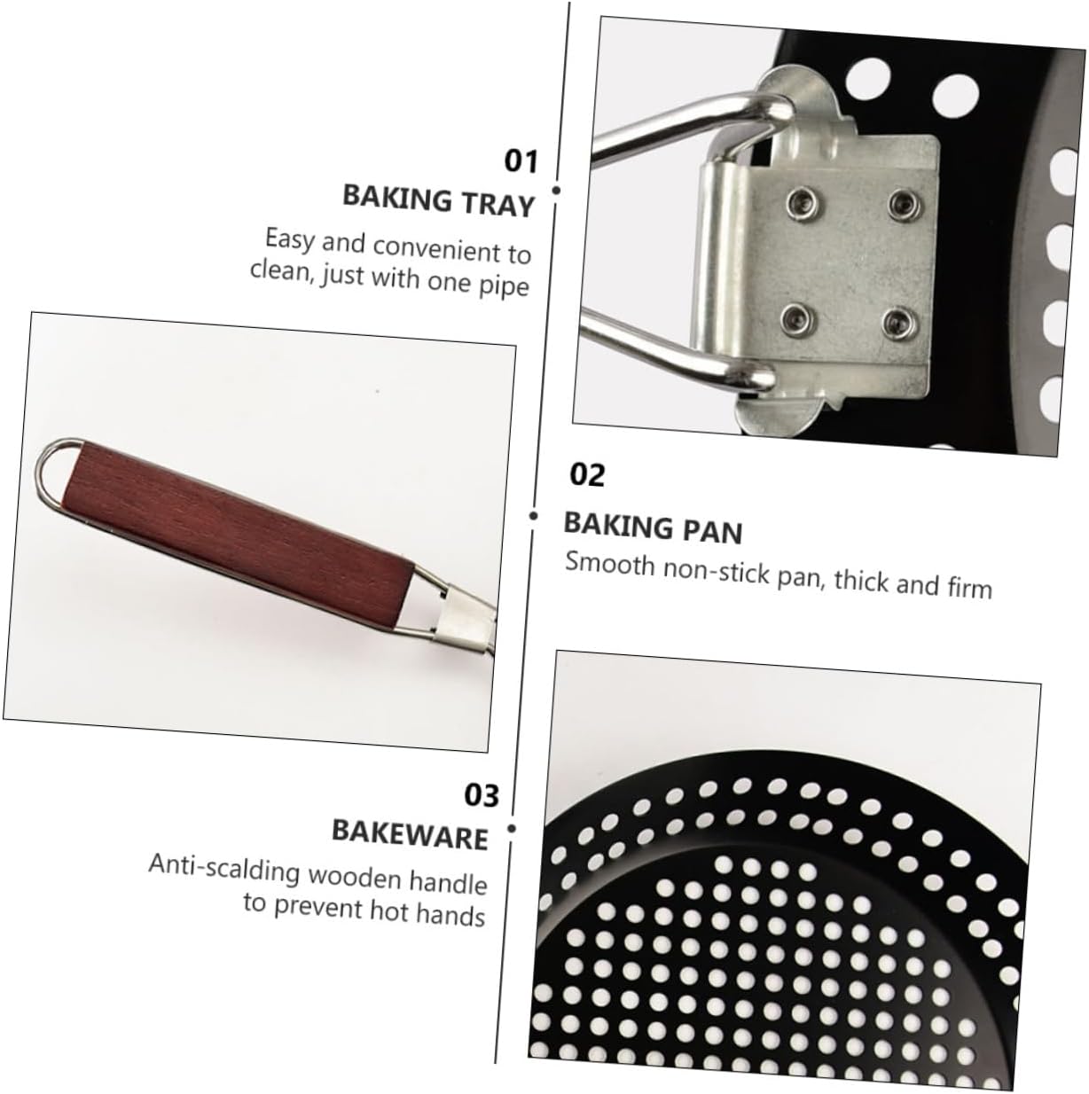 1pc Nonstick Bbq Grill Pan Wooden Handle Portable Barbecue Tray for Outdoor Cooking for Vegetables and Meat Ergonomic Design for Comfortable Use