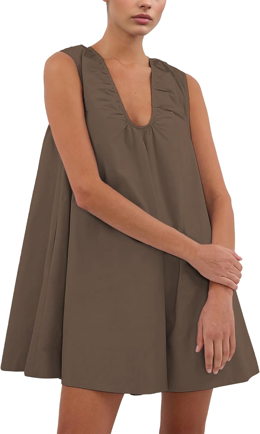 TAQCUX Babydoll Dress for Women Summer Tank Mini Dresses Sleeveless Scoop Neck Ruched Short Sundress with Pockets