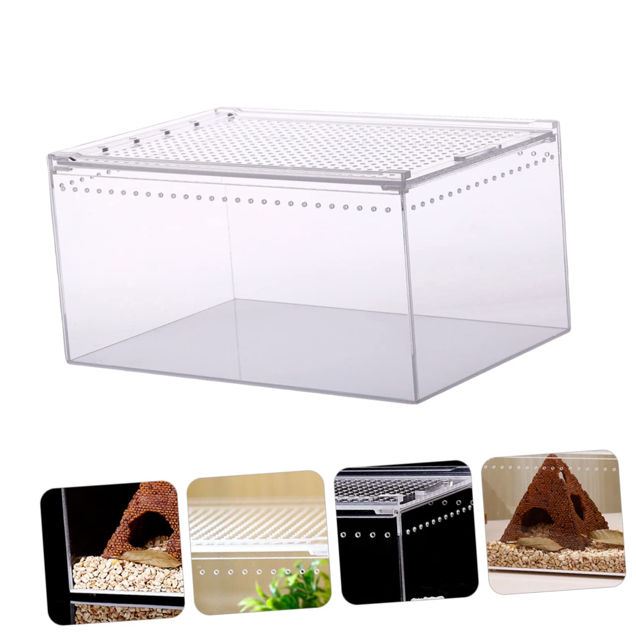 Caja de Cría de Reptiles de Acrílico Transparente a Prueba de Fugas | Montaje Integrado, Tapa con Cierre Antiescape, Alimentación Agua Fácil, para Serpientes Jóvenes y Anfibios Pequeños