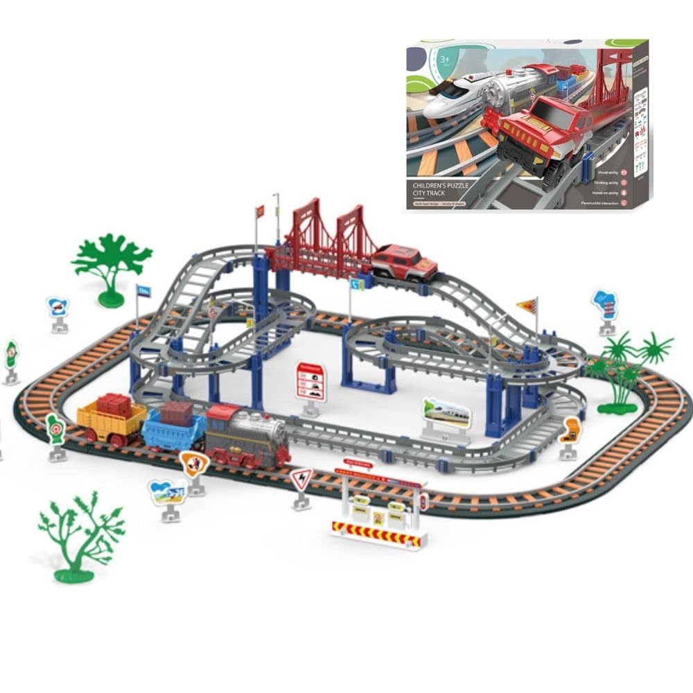 HAPPY HUES Rail & Car Track Set Toy for Kids- City Passenger Train with Rails and Rich Accessories, Train Race Track Toys, Gifts for Boys Girls 3 4 5 (B0D95YWS1L) Amazon Price History, Amazon Price Tracker