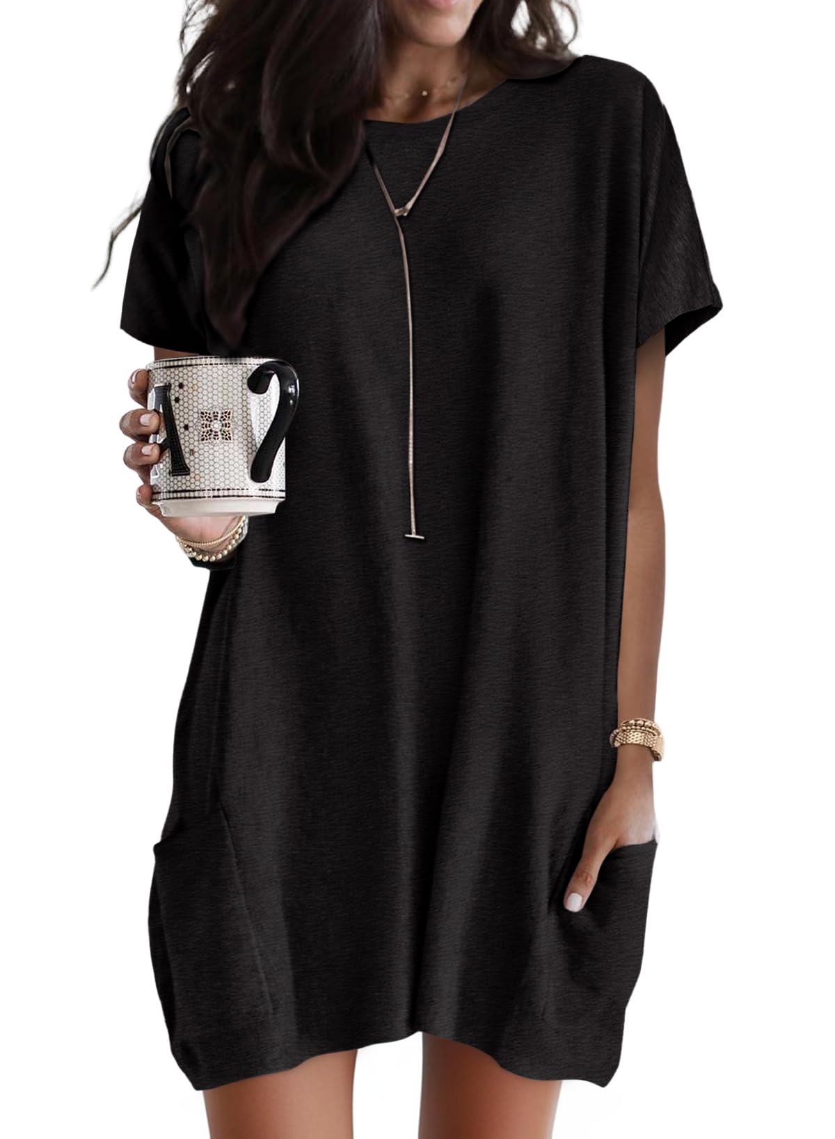 Summer Dresses for Women 2026 Short Sleeve T Shirt Dress Loose Mini Dresses with Pockets