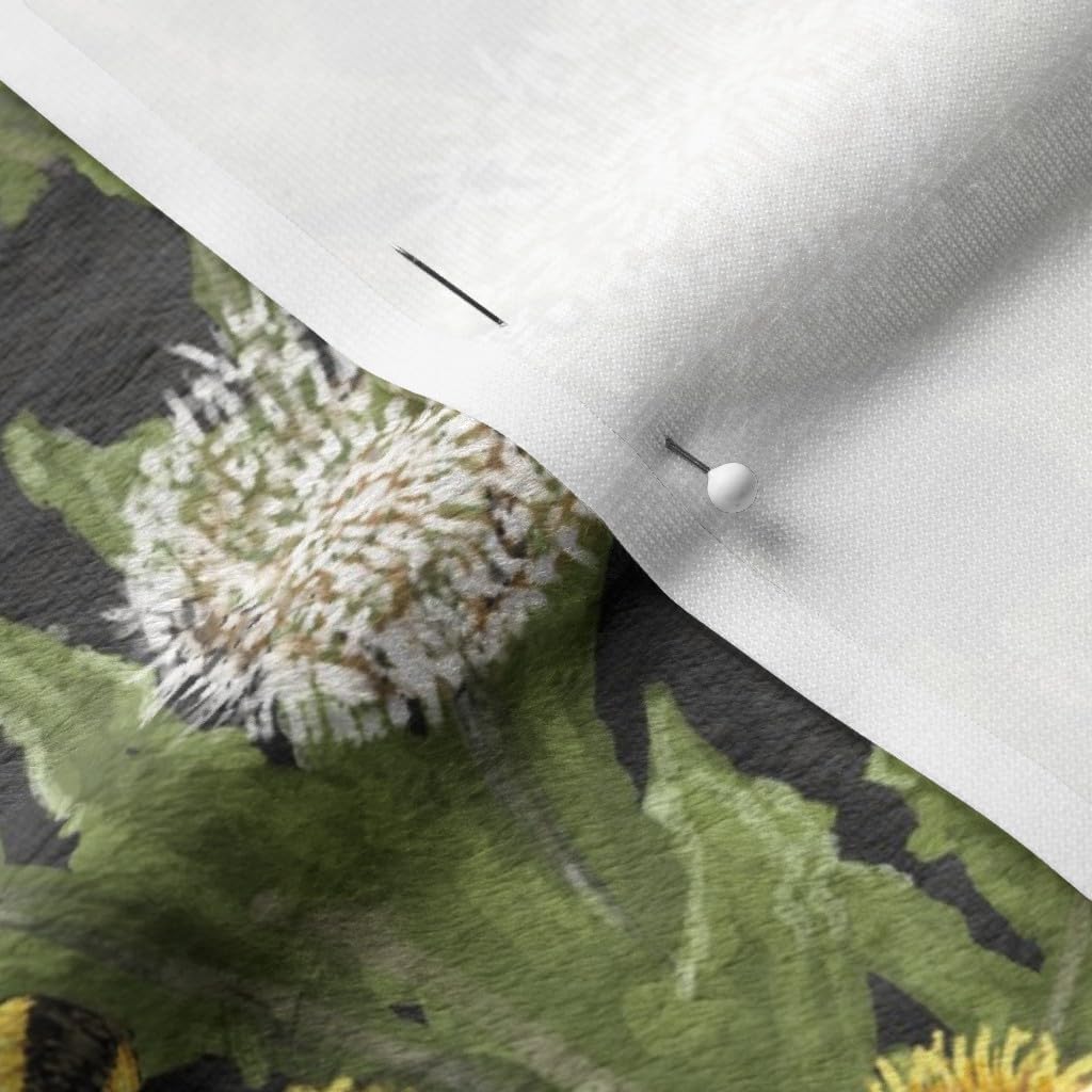 Spoonflower Fabric - Dandelions Black Bees Flower Yellow Floral Garden Dandelion Printed on Minky Fabric by The Yard - Sewing Baby Blankets Quilt Backing Plush