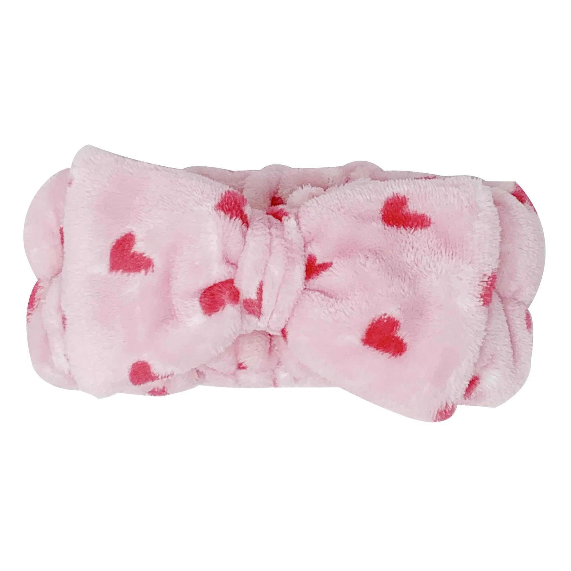 The Crme Shop Teddy Spa Headband | Skincare Headband for Women (Hot Pink Hearts)