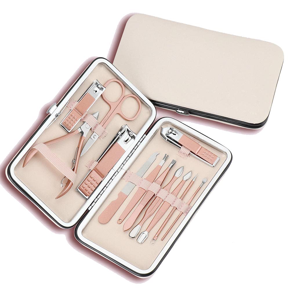 Professionelles Nagelknipser-Set, 7-18-teilig, Edelstahl, scharfer Nagelschneider, Pediküre- und Maniküre-Set mit Cortex-Metallgehäuse für Männer und Frauen, Silber, 10-teiliges Set (Rosa 12)