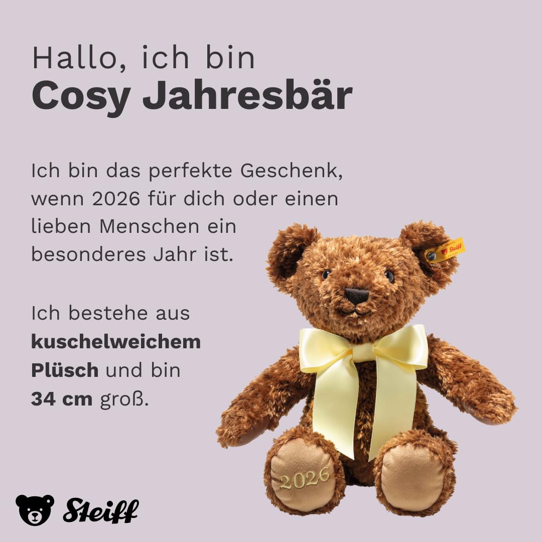 Steiff Kuscheltier Cosy Jahresbär 2026, Süßes Stofftier, Kinder, Jungen & Mädchen, Friends, Plüschtier 34 cm, Braun, 114175