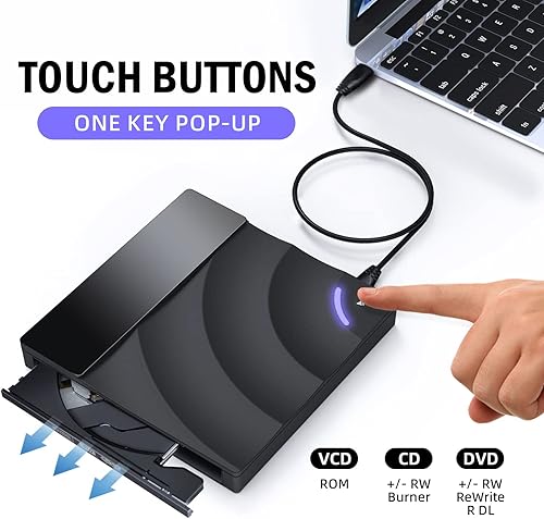 Miniatura 2 de Unidad externa de CD/DVD, USB 3.0 portátil y USB-C CD RW, reproductor de DVD, quemador de DVD para laptop, escritorio, compatible con Windows