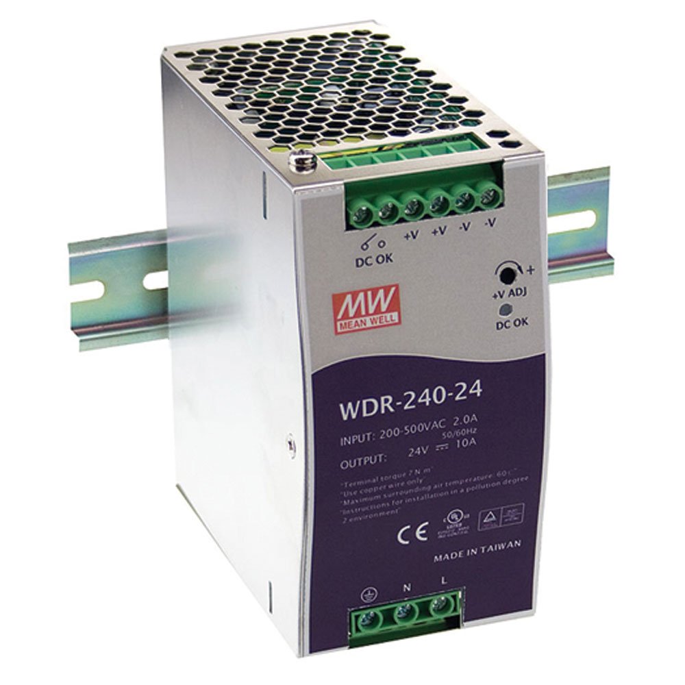 Mean Well WDR-240-24 240W Métallique unité d'alimentation d'énergie - Unités d'alimentation d'énergie (240 W, 180-550, 47-63, 18 ms, 91%, Surtension, Surchauffe, Surcharge, Court-Circuit)