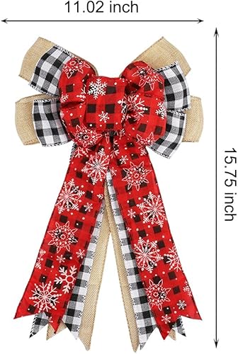 Miniatura 2 de Lazos de Navidad  Paquete de 2 lazos de arpillera a cuadros rojos y blancos para decoración de árbol de Navidad, corona de Navidad, adornos de árbol