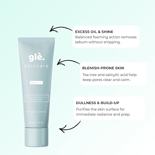 Miniatura 4 de Gle - Limpiador facial para piel sensible, gel espumante purificador de pH para equilibrar el pH diario de la piel sensible, lavado facial, ácido