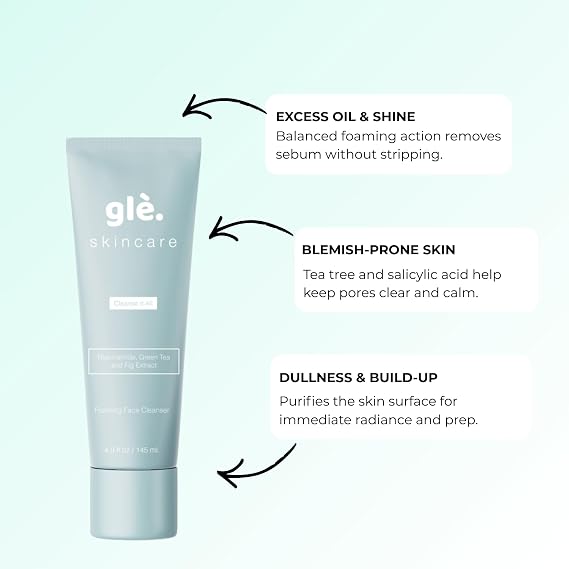 Gle Skin Foaming Facial Cleanser Gentle Deep Pore Cleansing Wash Refreshing Face Wash for Oil Control, Makeup Removal & Daily Impurity Detox Hydrating & Non-Stripping Formula 4.9 fl oz