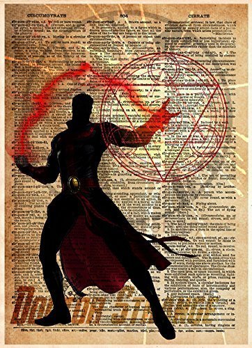 Doctor strange awesome silhouette splatter art on old dictionary page