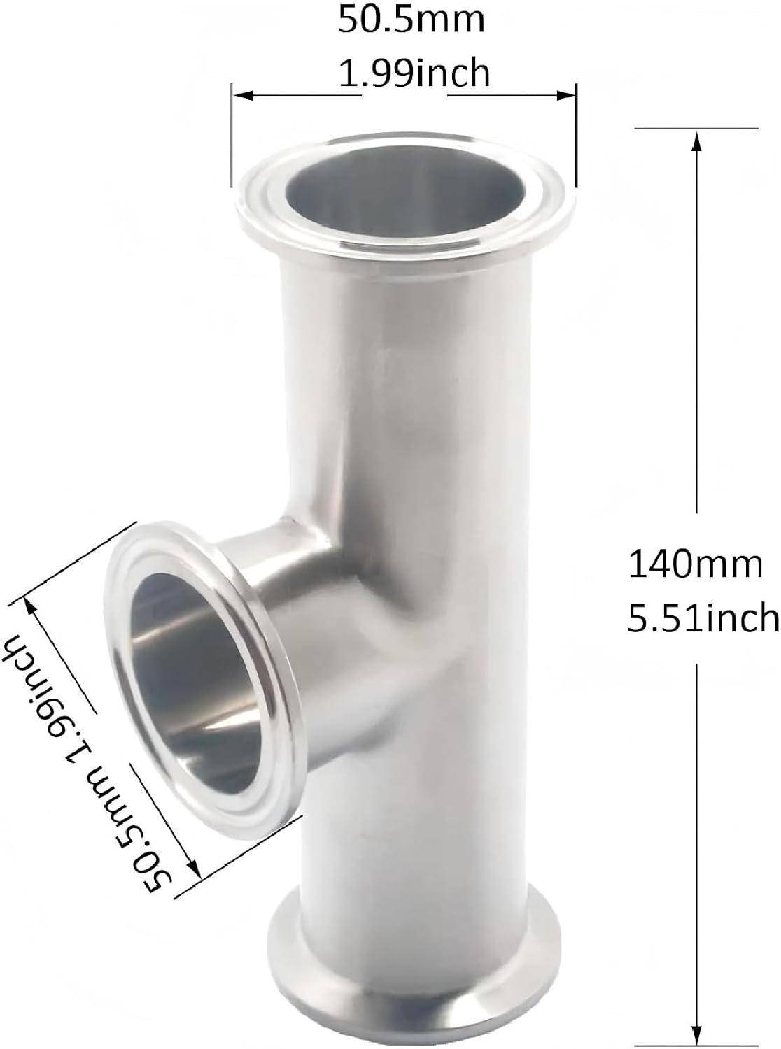 QiiMii Tri Clamp 1.5" instrument Tee Tri Clover Tee Fittings 3 Way Stainless Steel SS304,38mm Pipe OD(1.5 Inch),Used In Pharmacy